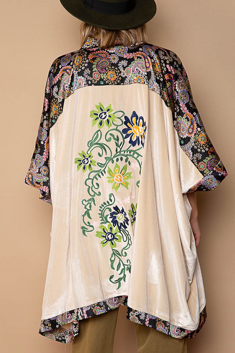 POL Oversized Fit Velvet Satin Mix Kimono Cardigan Top