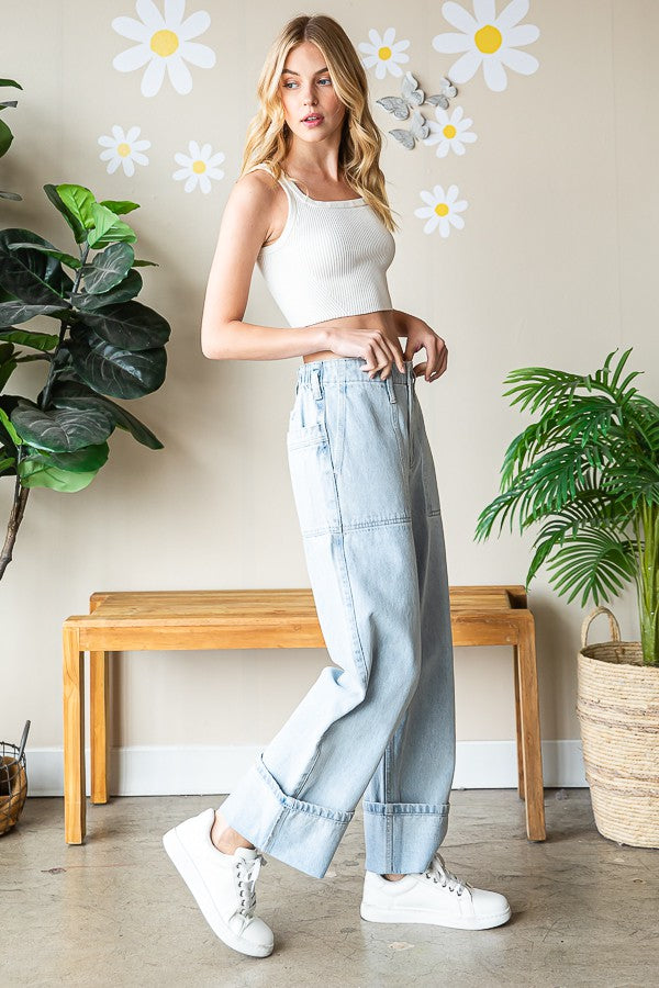 Oli & Hali Washed Wide Straight Denim Pants
