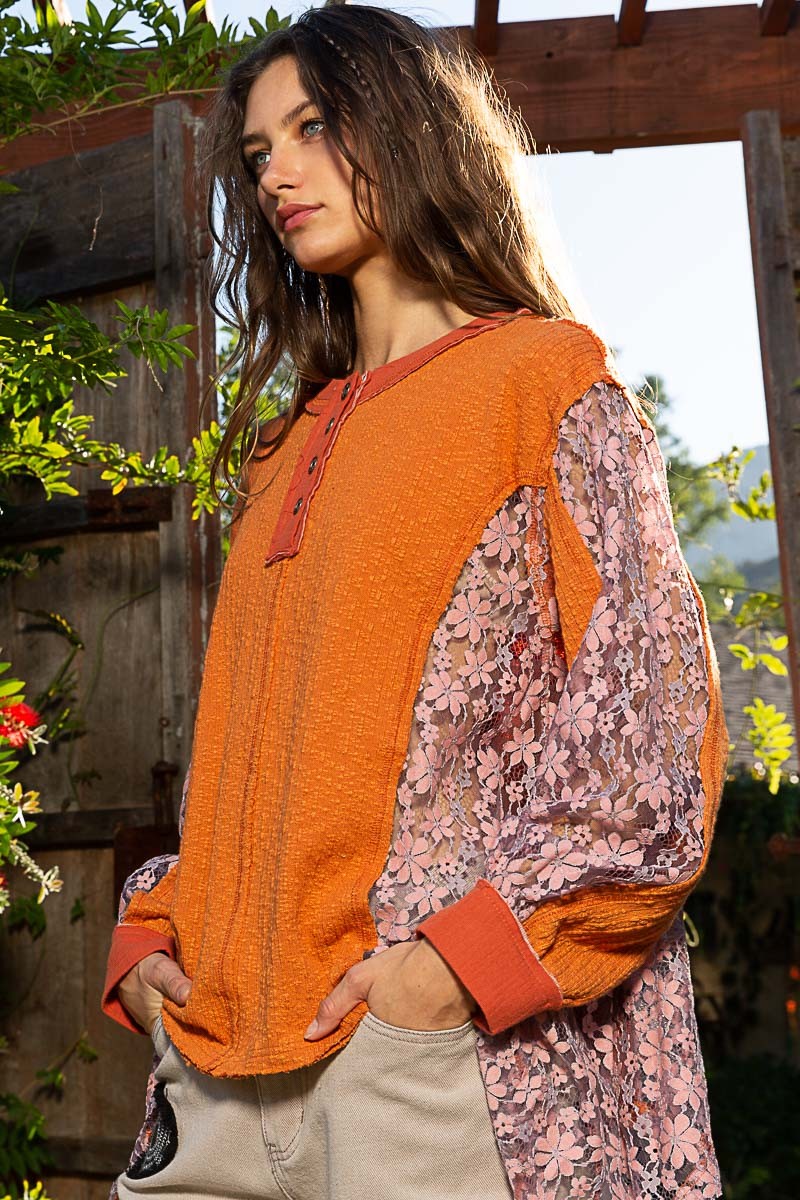 POL Contrast Stitch Detail Button Down Knit Cardigan Top