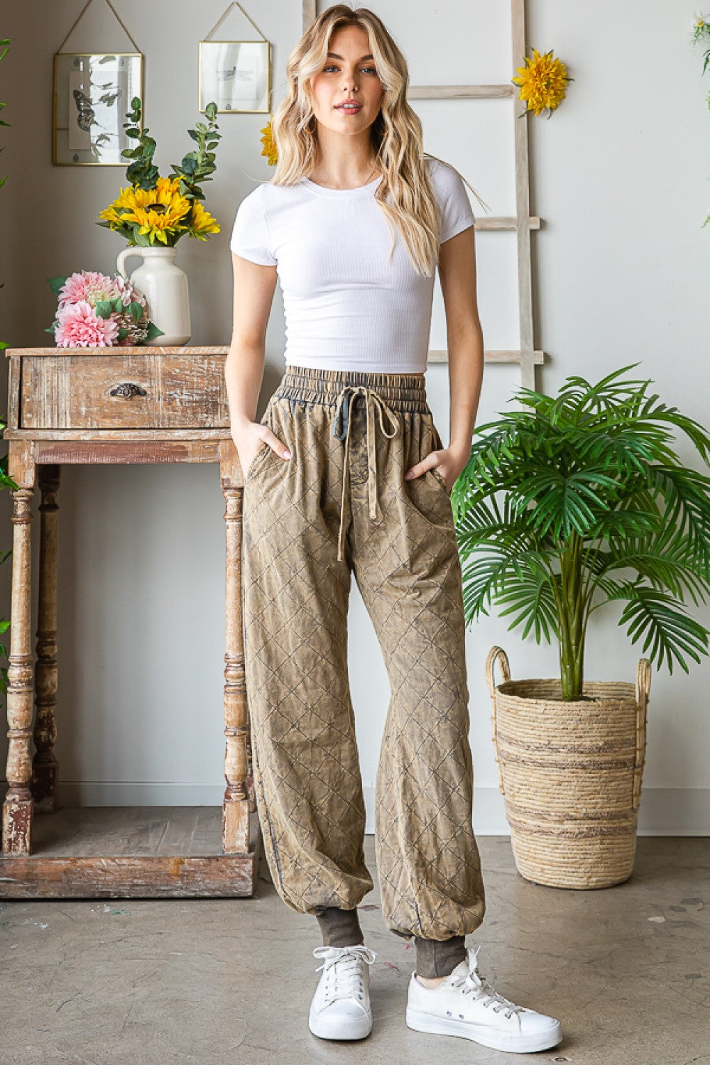 Oli & Hali Washed Pleated Wide Relaxed Fit Pants
