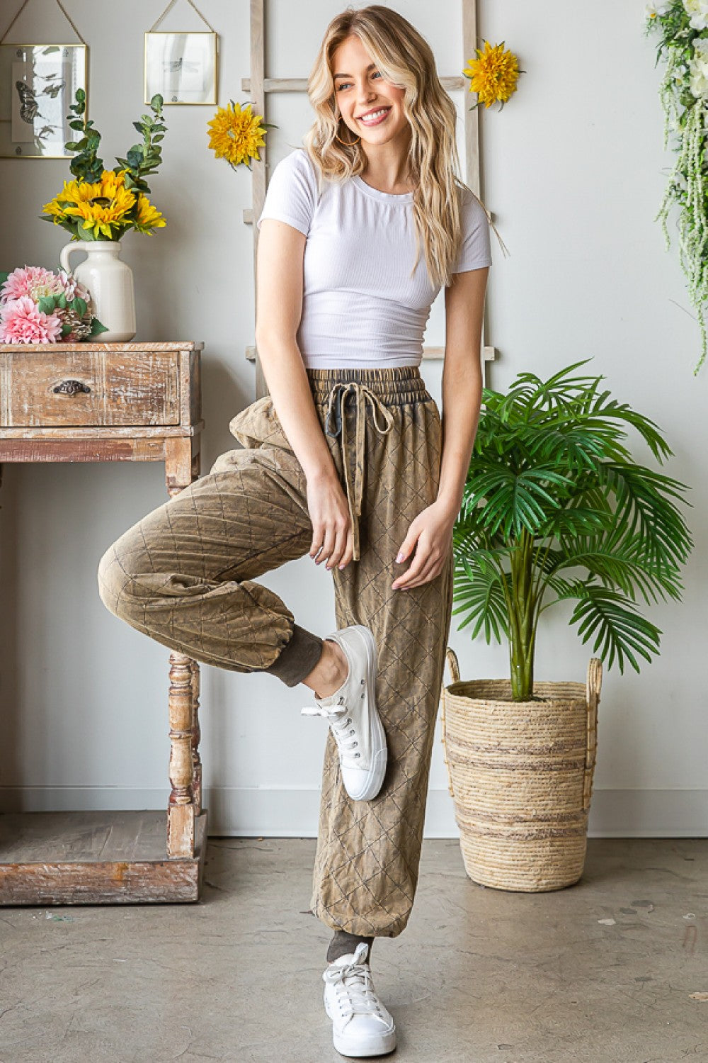 Oli & Hali Washed Pleated Wide Relaxed Fit Pants