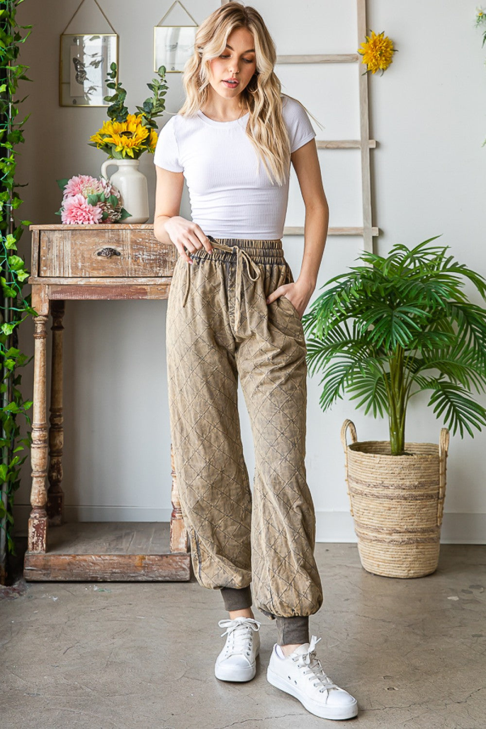 Oli & Hali Washed Pleated Wide Relaxed Fit Pants