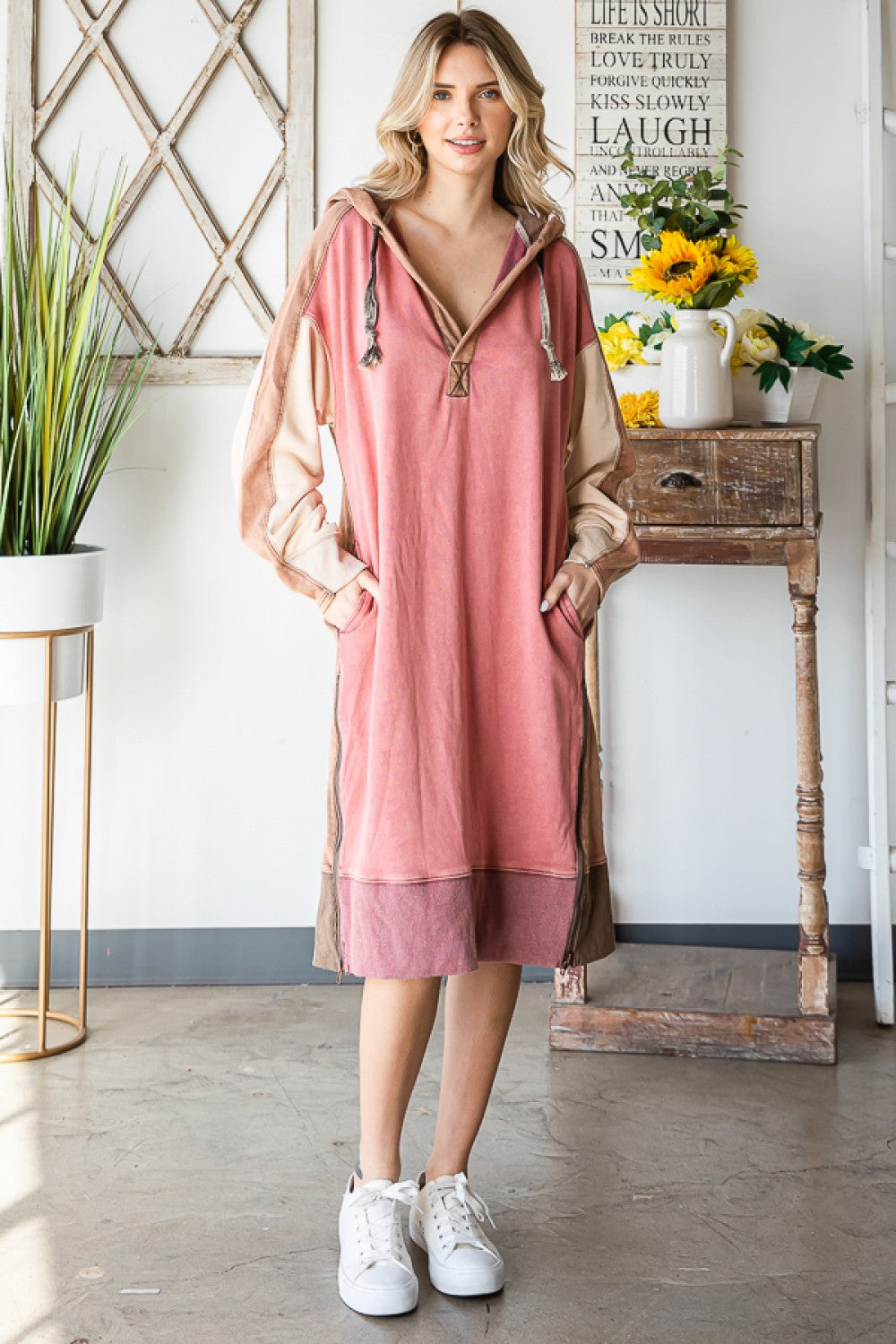 Oli & Hali Mineral Washed Contrast Detail Long Pullover Dress