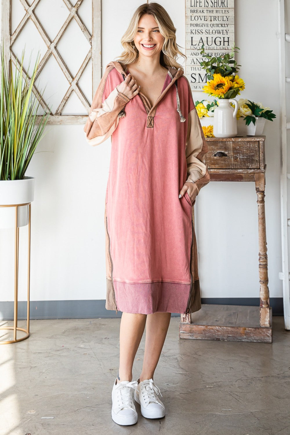 Oli & Hali Mineral Washed Contrast Detail Long Pullover Dress