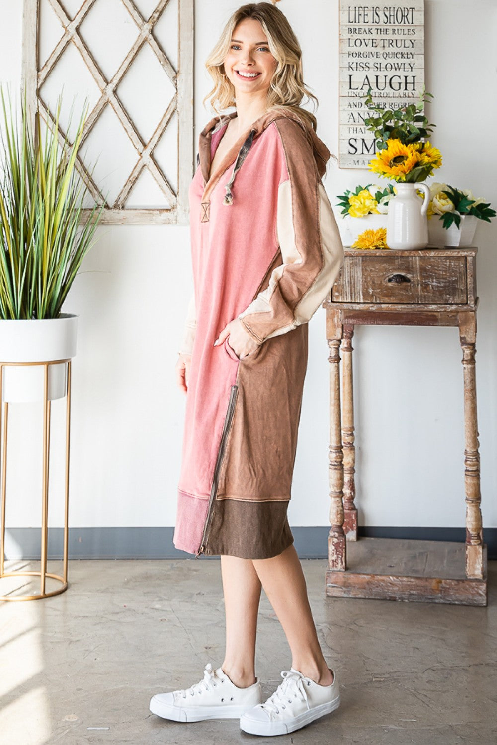 Oli & Hali Mineral Washed Contrast Detail Long Pullover Dress