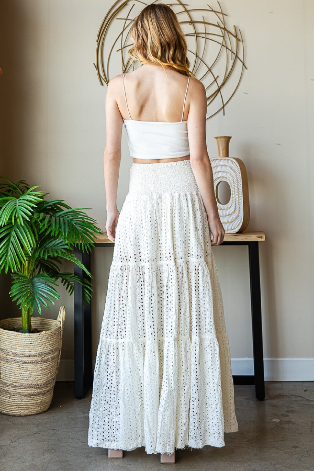 Oli & Hali Mineral Washed Eyelet Tiered Skirt Pants