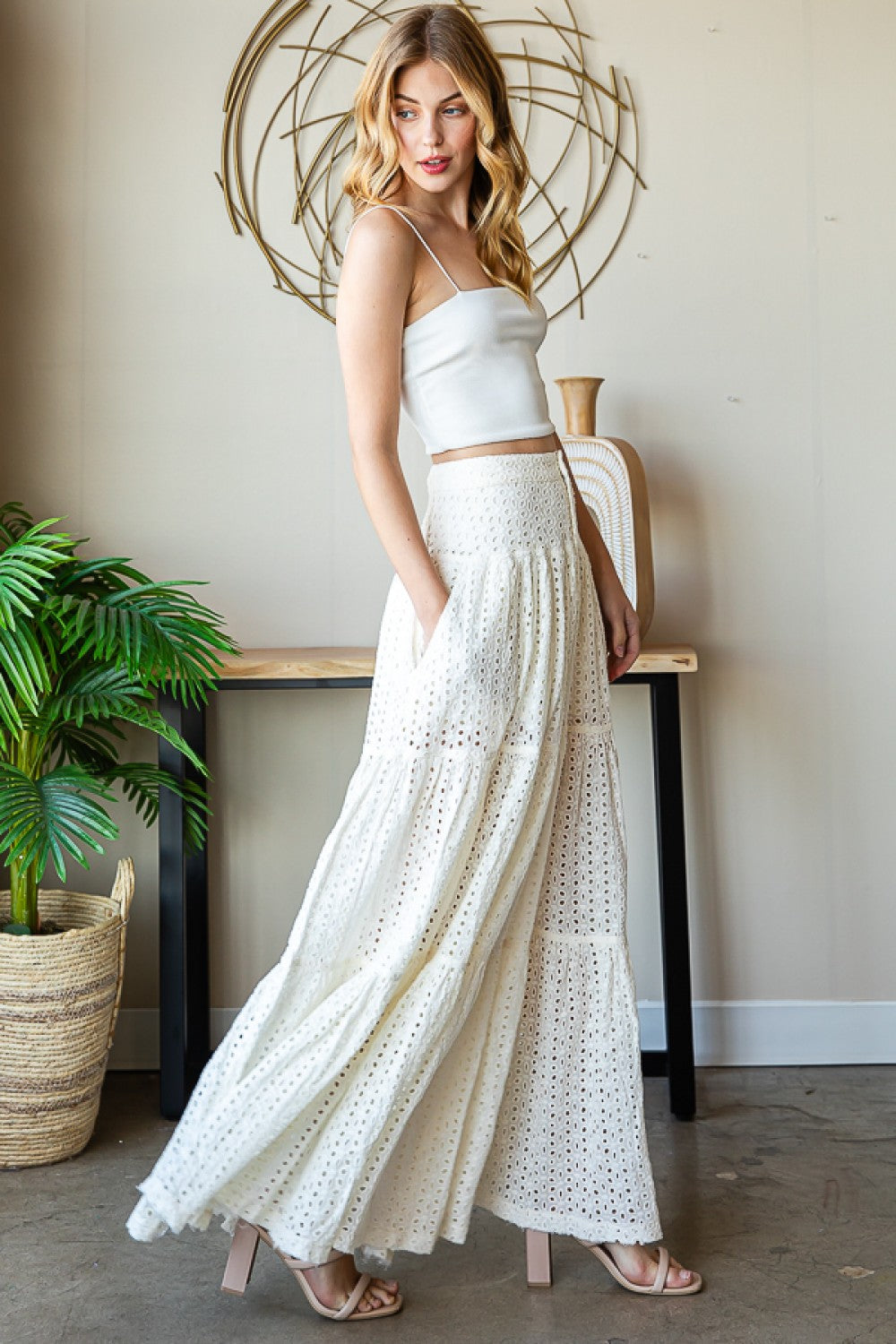 Oli & Hali Mineral Washed Eyelet Tiered Skirt Pants