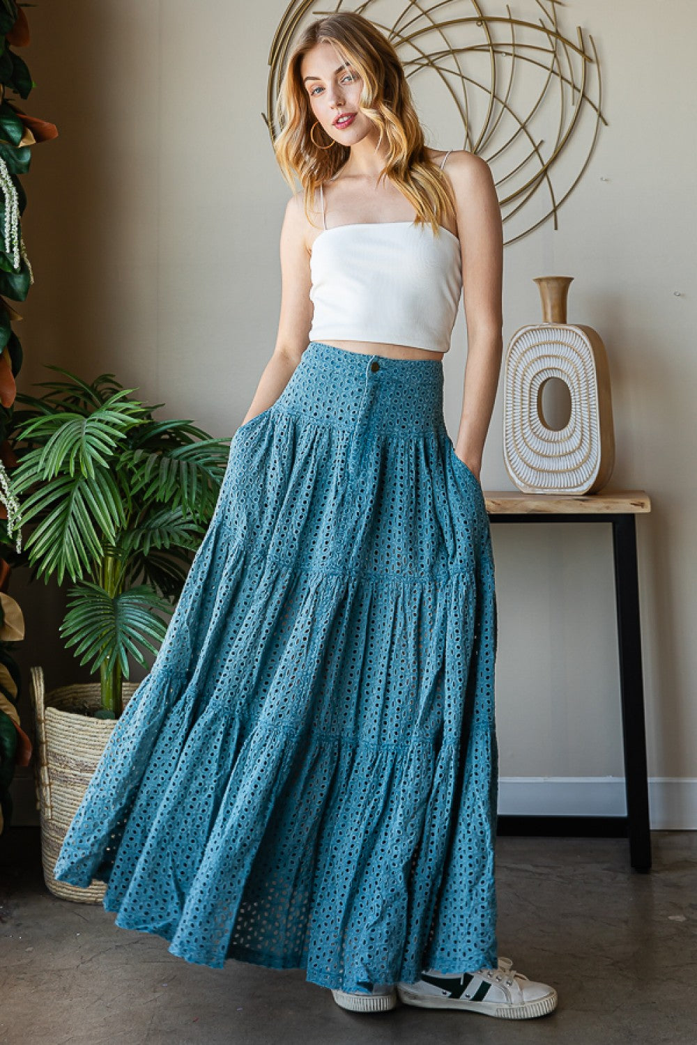Oli & Hali Mineral Washed Eyelet Tiered Skirt Pants
