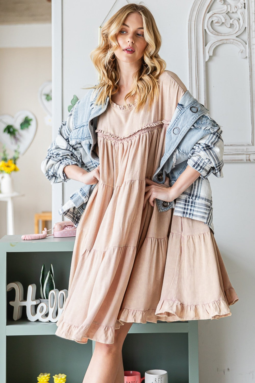 Oli & Hali Washed Ruffle Tiered Relaxed Fit Dress