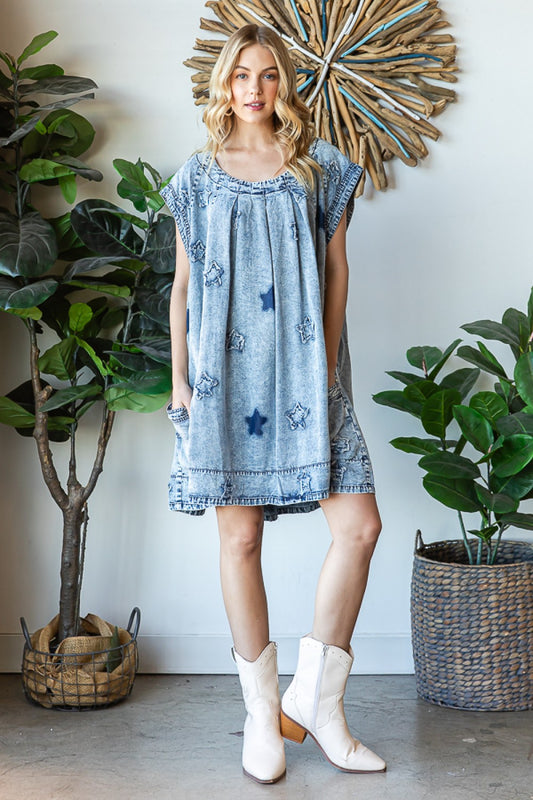 Oli & Hali Washed Star Patch Detail Tunic Dress