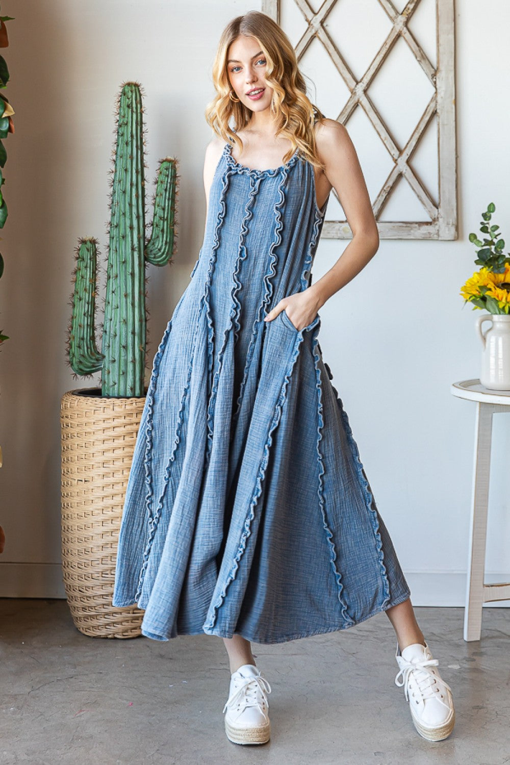 Oli & Hali Washed Ruffle Seam Detail Maxi Dress