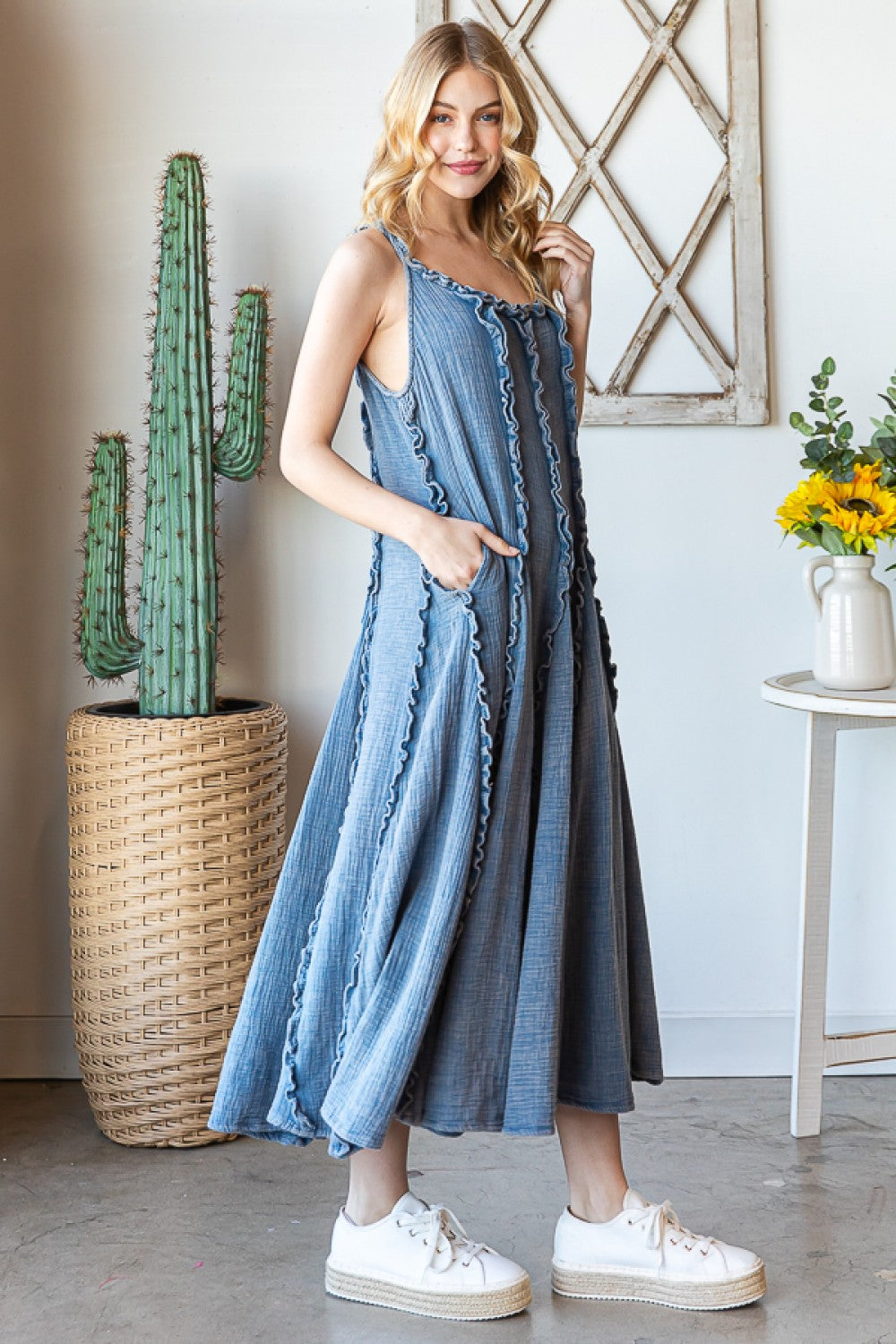 Oli & Hali Washed Ruffle Seam Detail Maxi Dress