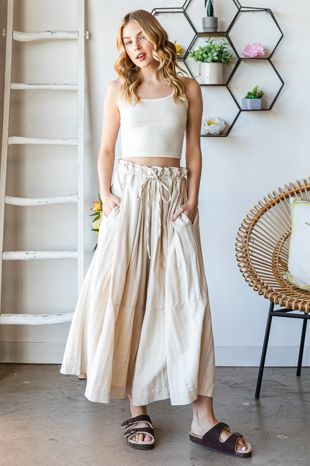 Oli & Hali Washed Pleats Detail Wide Pants