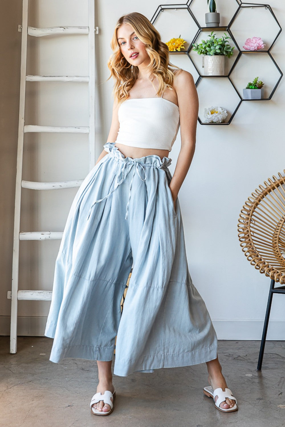 Oli & Hali Washed Pleats Detail Wide Pants