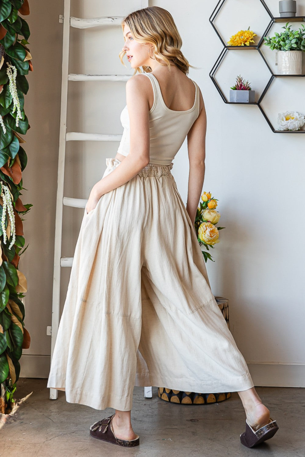 Oli & Hali Washed Pleats Detail Wide Pants