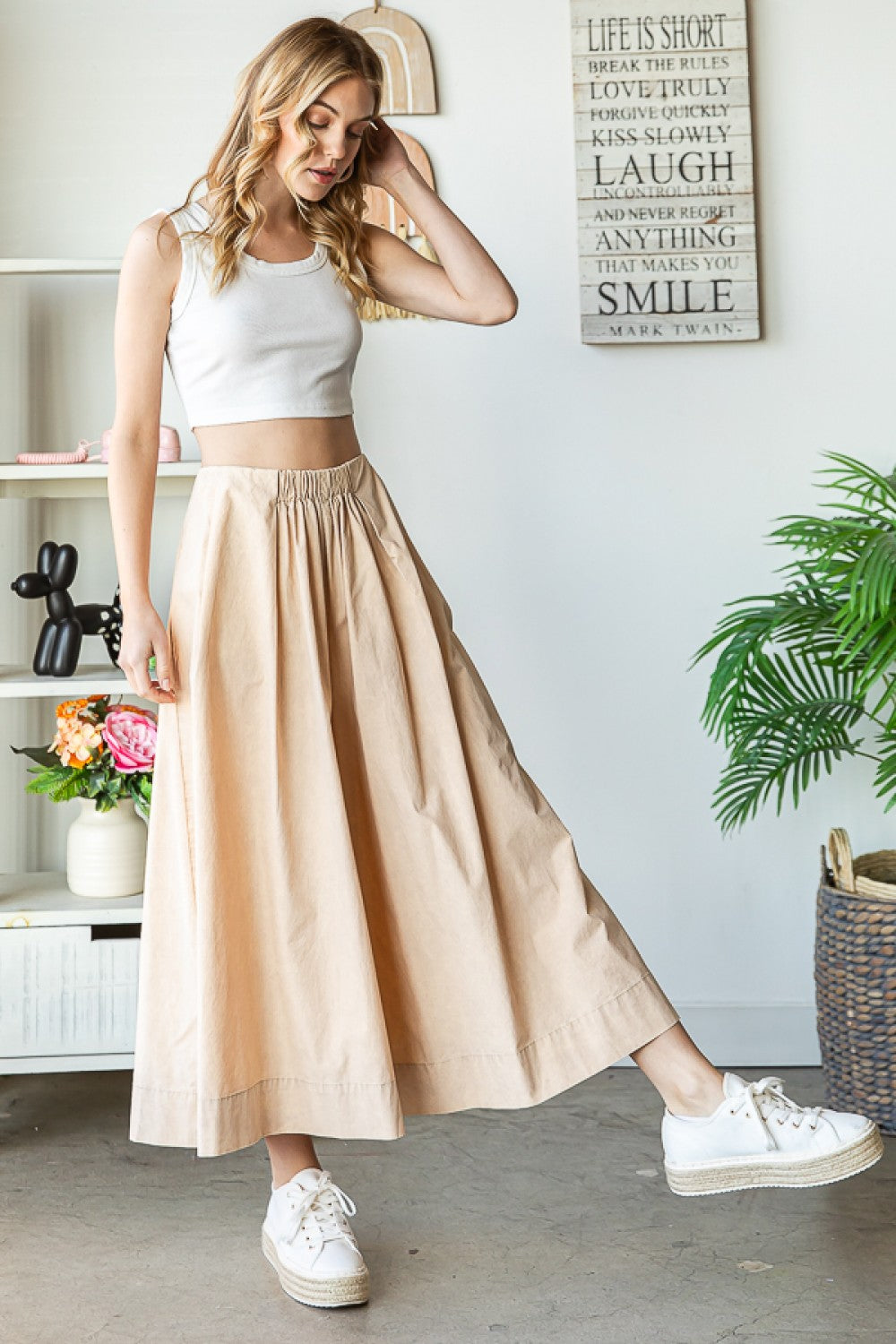 Oli & Hali Washed Pleat Detail Wide Pants