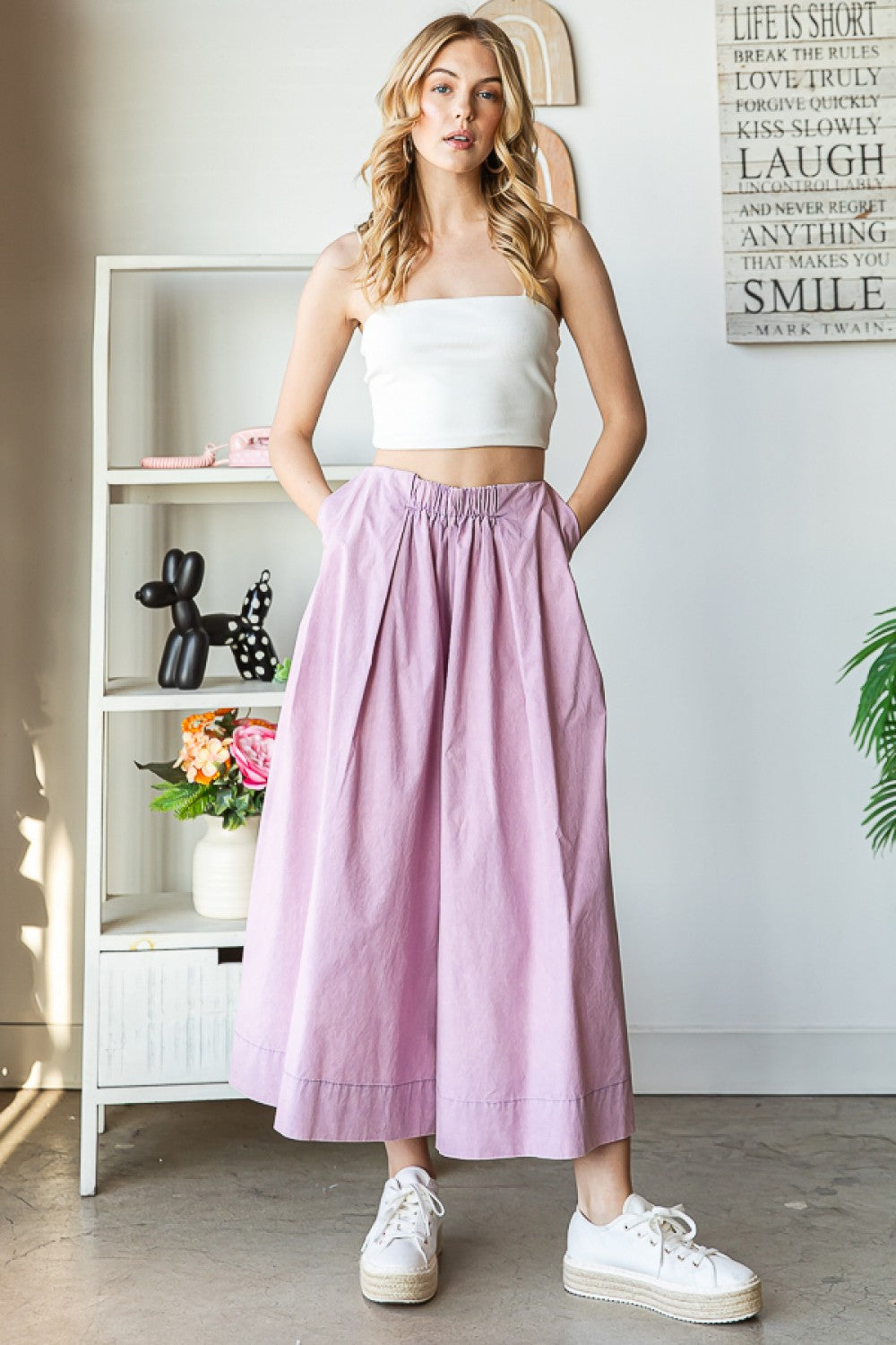 Oli & Hali Washed Pleat Detail Wide Pants