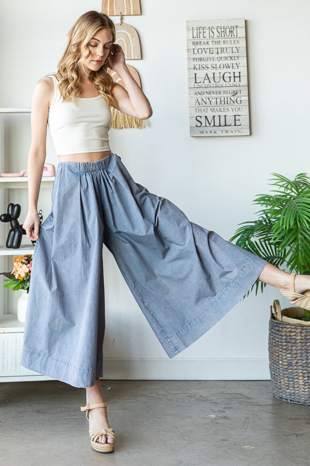 Oli & Hali Washed Pleat Detail Wide Pants
