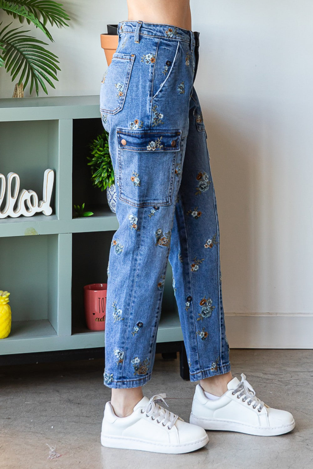 Oli & Hali Flower Embroidered Denim Pants