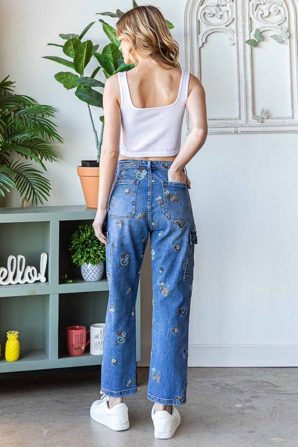 Oli & Hali Flower Embroidered Denim Pants
