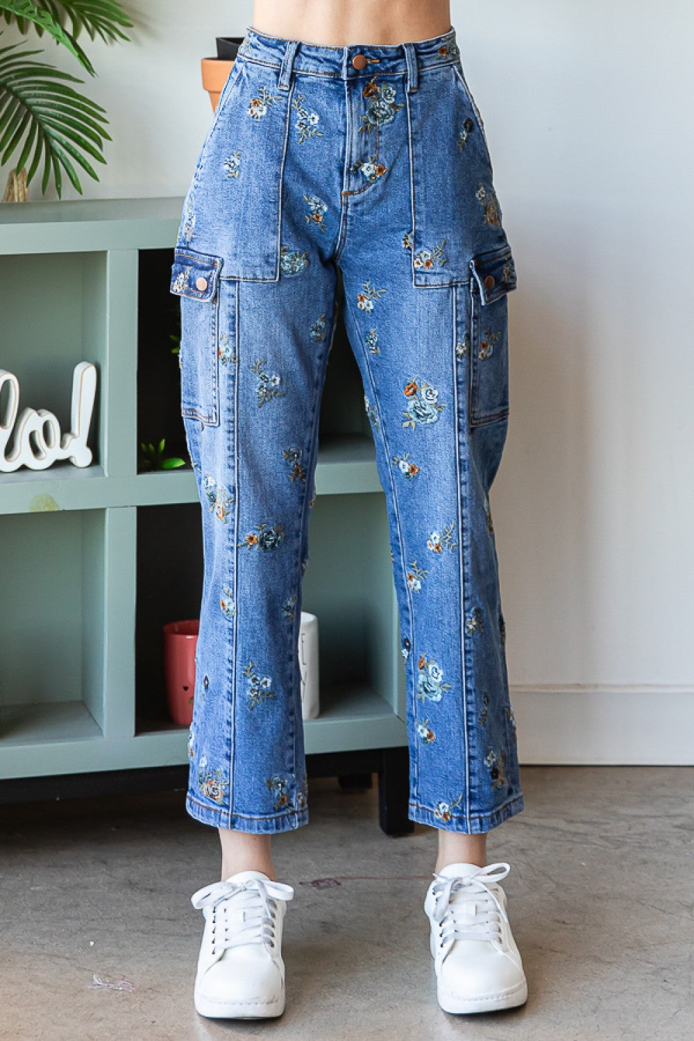 Oli & Hali Flower Embroidered Denim Pants