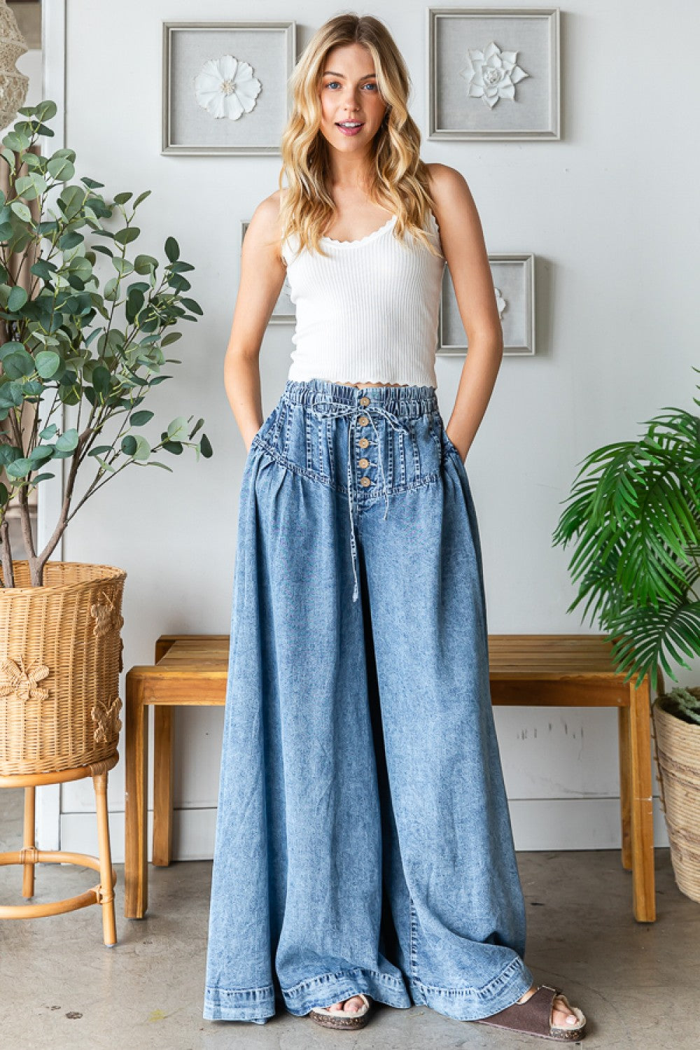 Oli & Hali Washed Pinktuck Wide Leg Pants