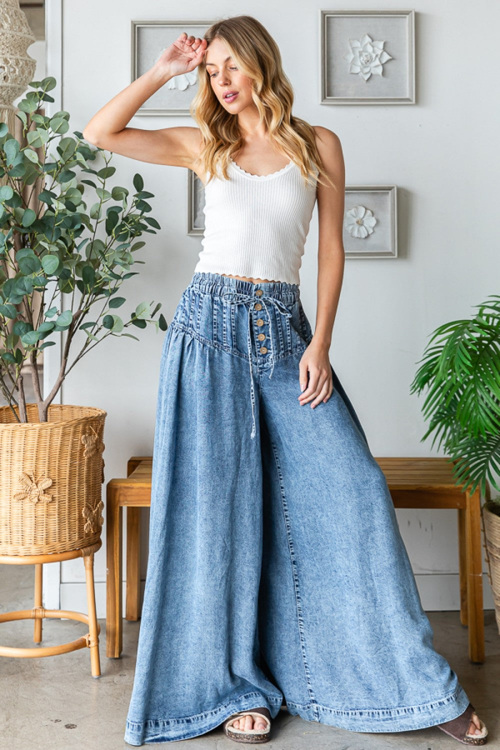 Oli & Hali Washed Pinktuck Wide Leg Pants