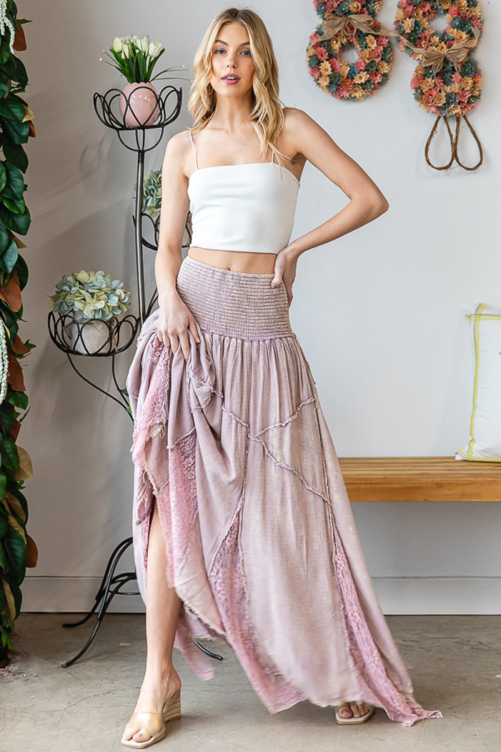 Oli & Hali Washed Lace Inset Maxi Skirt Pants