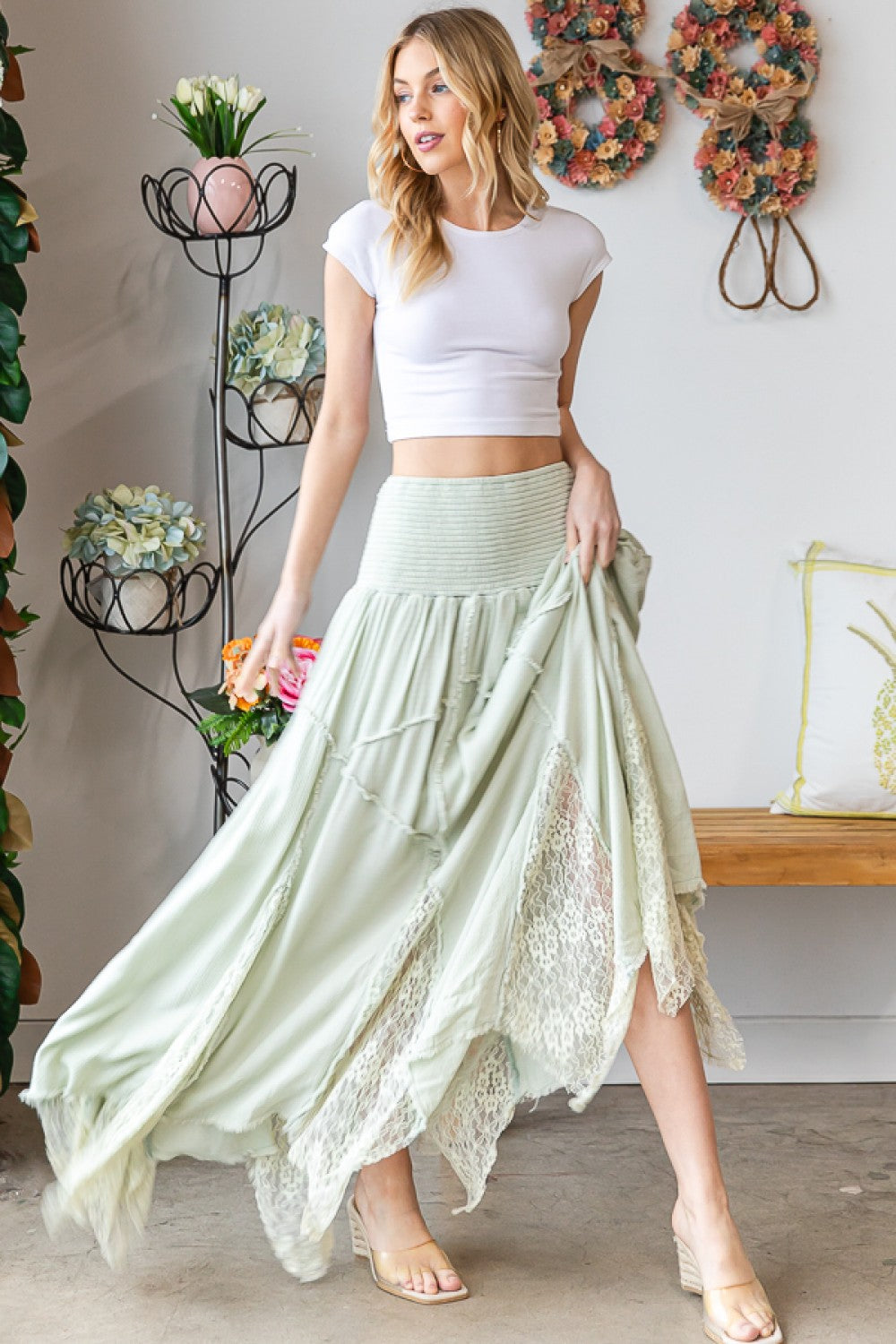 Oli & Hali Washed Lace Inset Maxi Skirt Pants