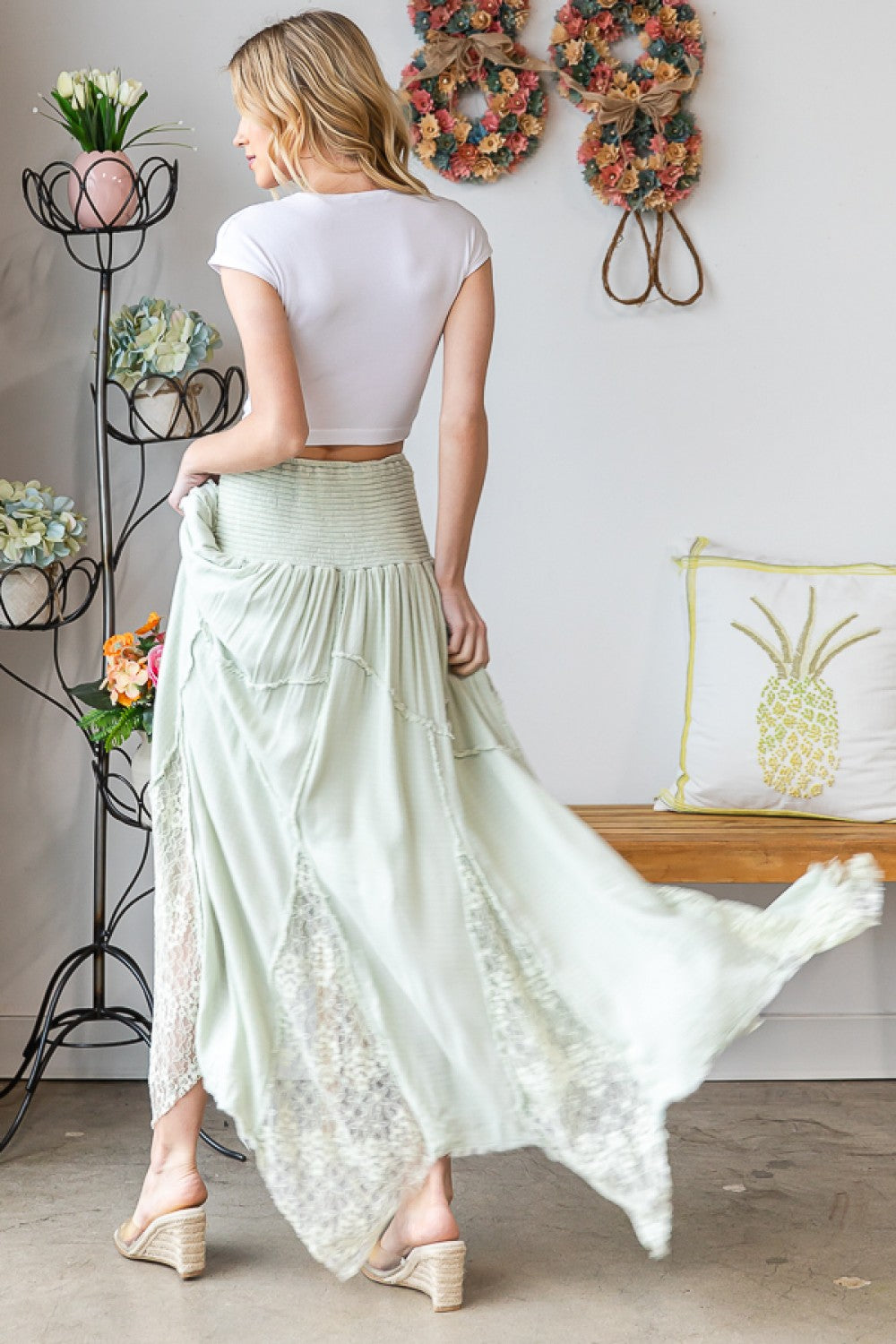 Oli & Hali Washed Lace Inset Maxi Skirt Pants