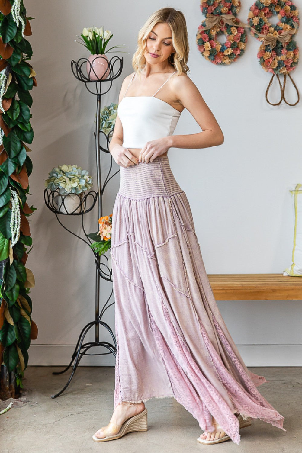 Oli & Hali Washed Lace Inset Maxi Skirt Pants