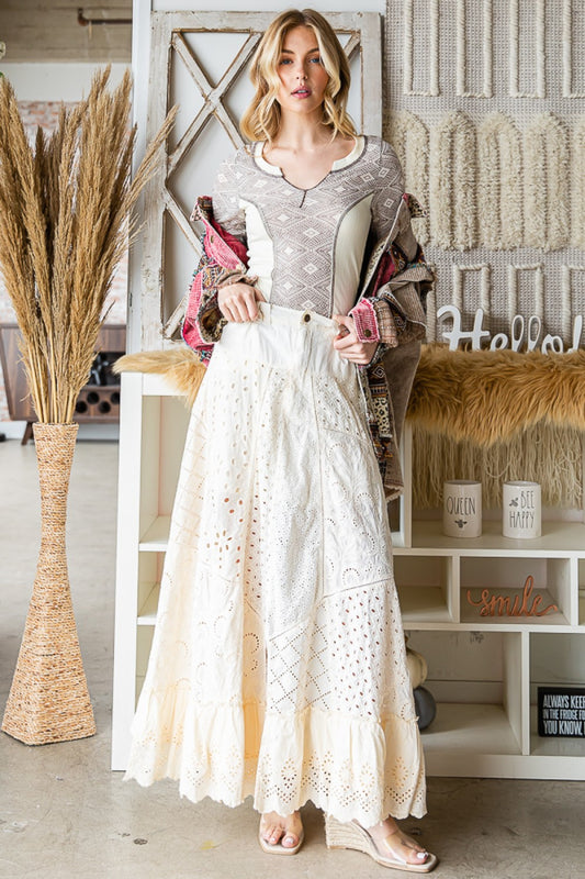Oli & Hali Washed Eyelet Mixed Maxi Skirt Pants