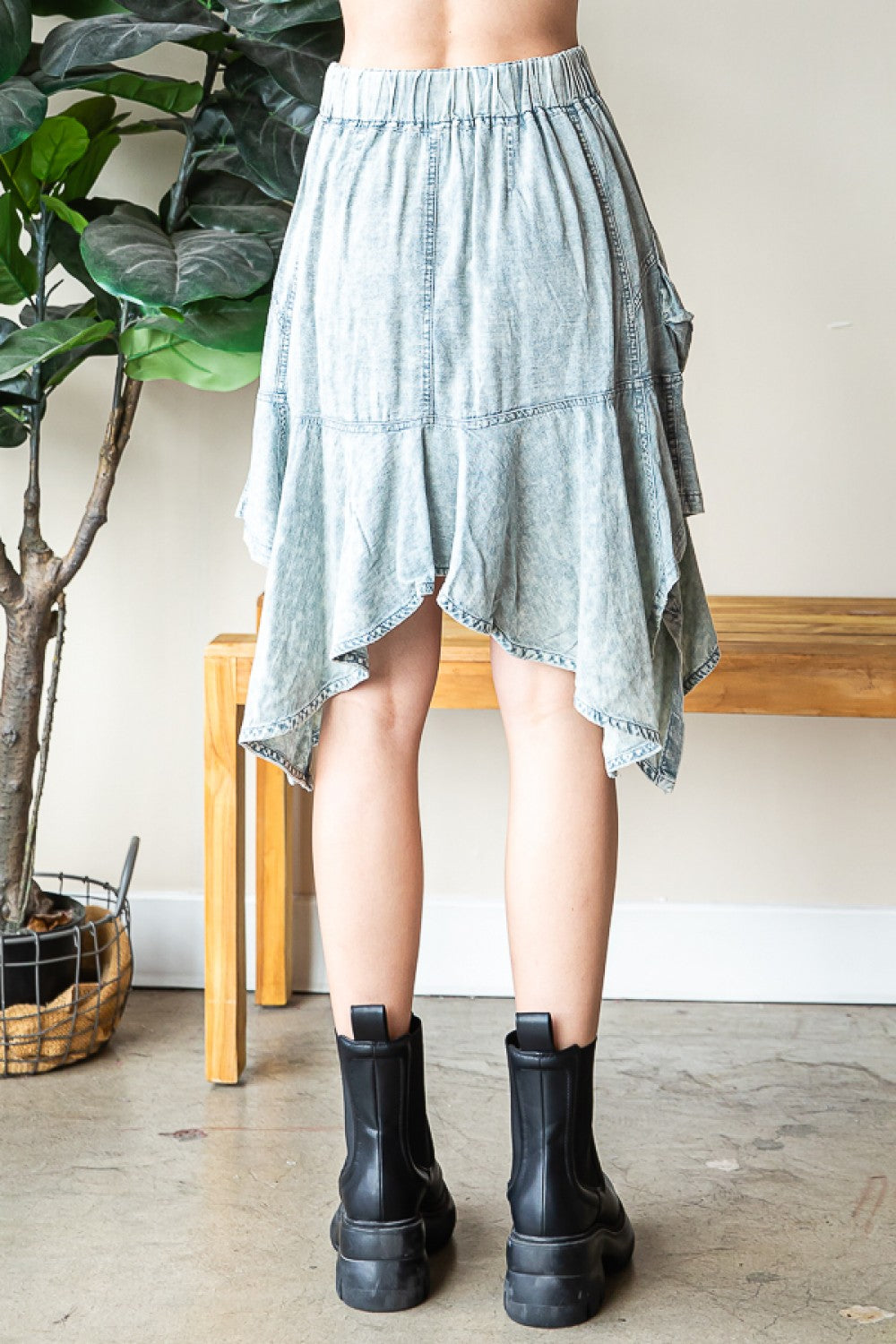 Oli & Hali Washed Uneven Hem Cargo Skirt Pants