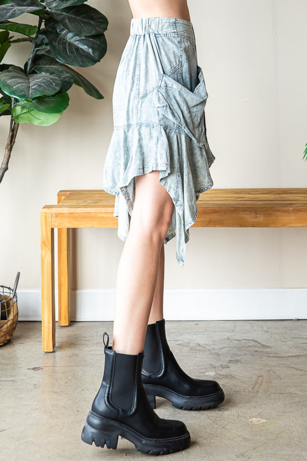 Oli & Hali Washed Uneven Hem Cargo Skirt Pants