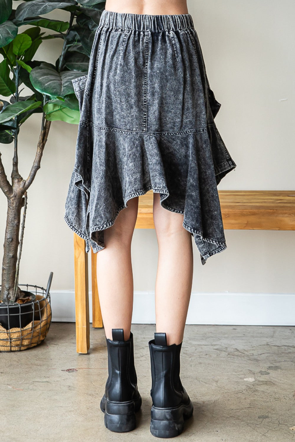 Oli & Hali Washed Uneven Hem Cargo Skirt Pants