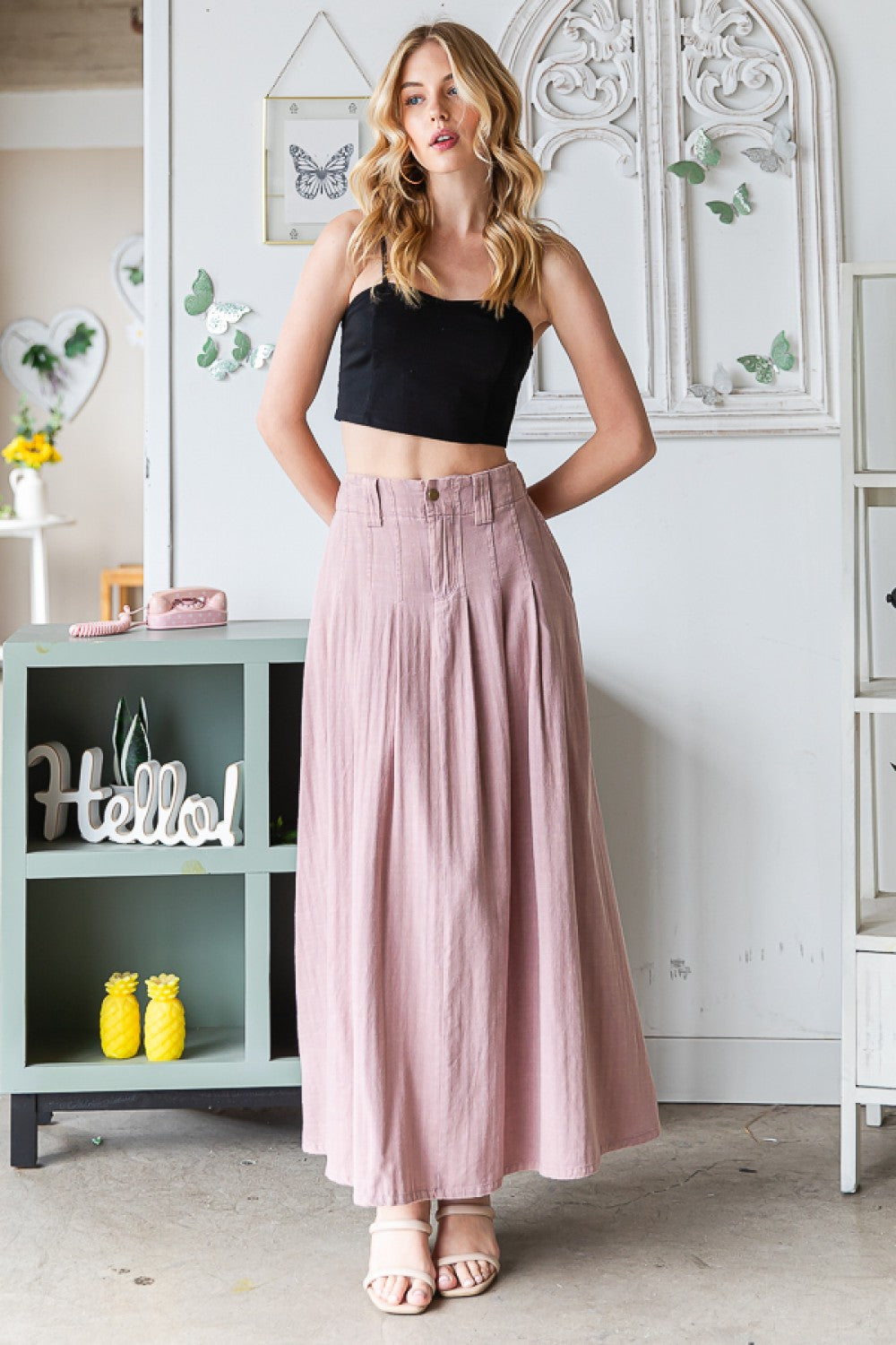 Oli & Hali Washed Pleat Details Maxi Skirt Pants