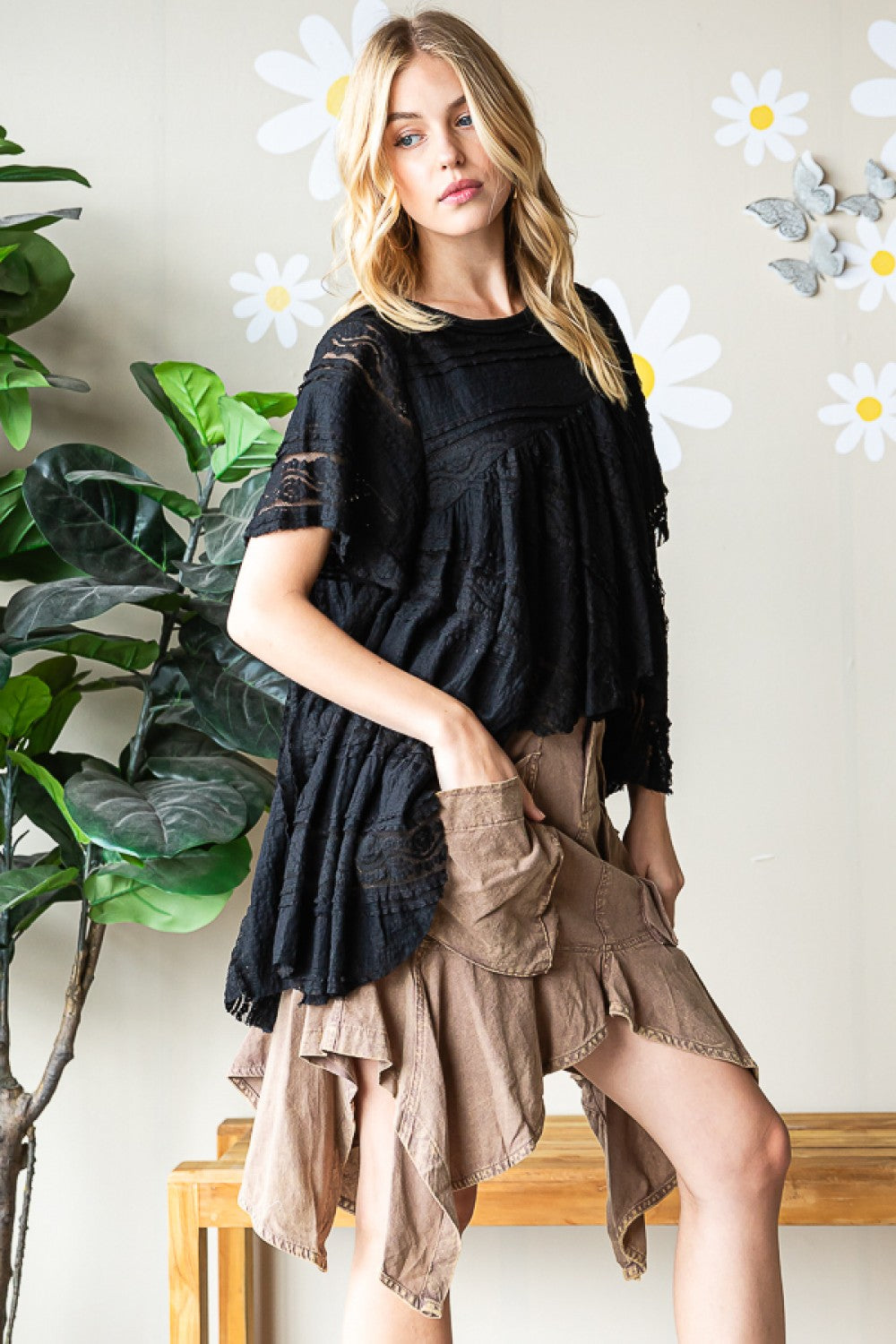 Oli & Hali Black Asymmetrical Lace Top | Roulhac Fashion Boutique