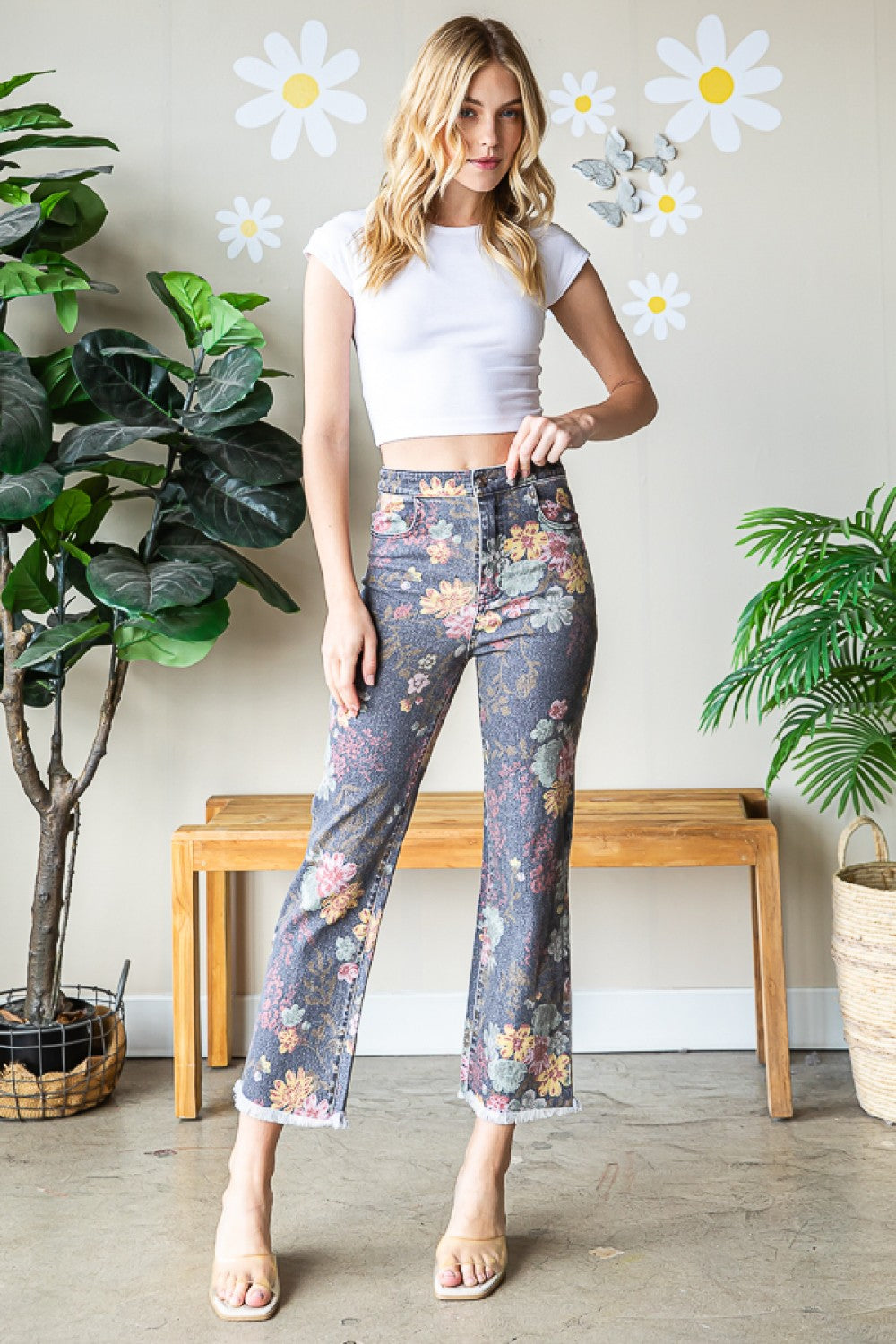 Oli & Hali Mineral Wash Floral Printed Relaxed Fit Pants