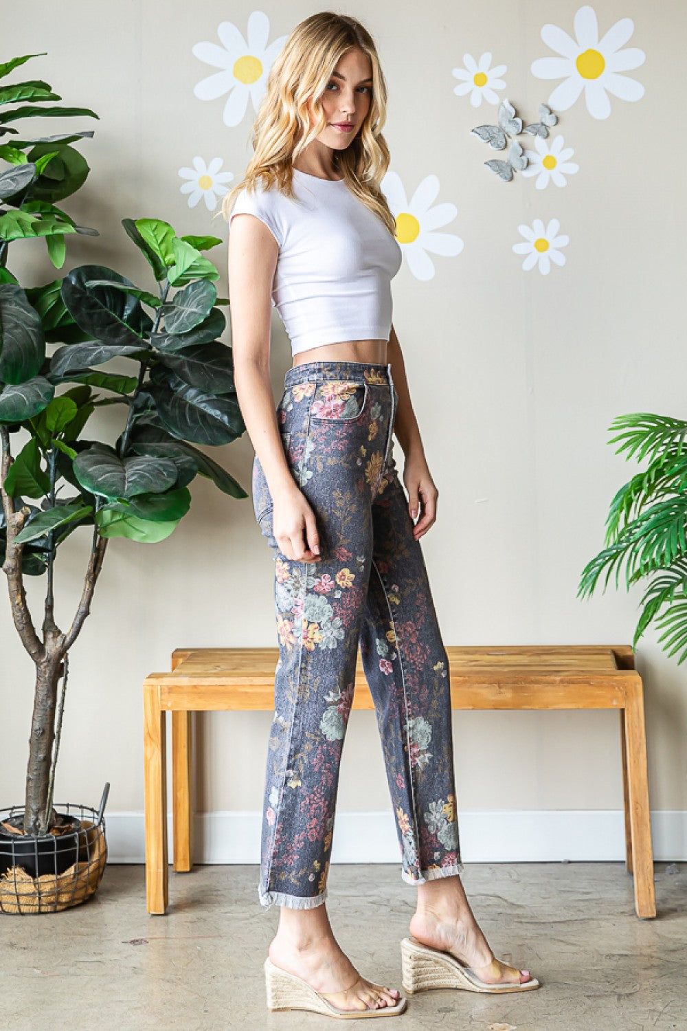 Oli & Hali Mineral Wash Floral Printed Relaxed Fit Pants