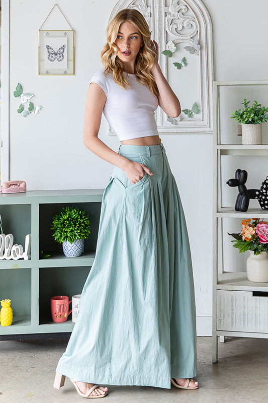 Oli & Hali Washed Pleated Wide Leg Pants