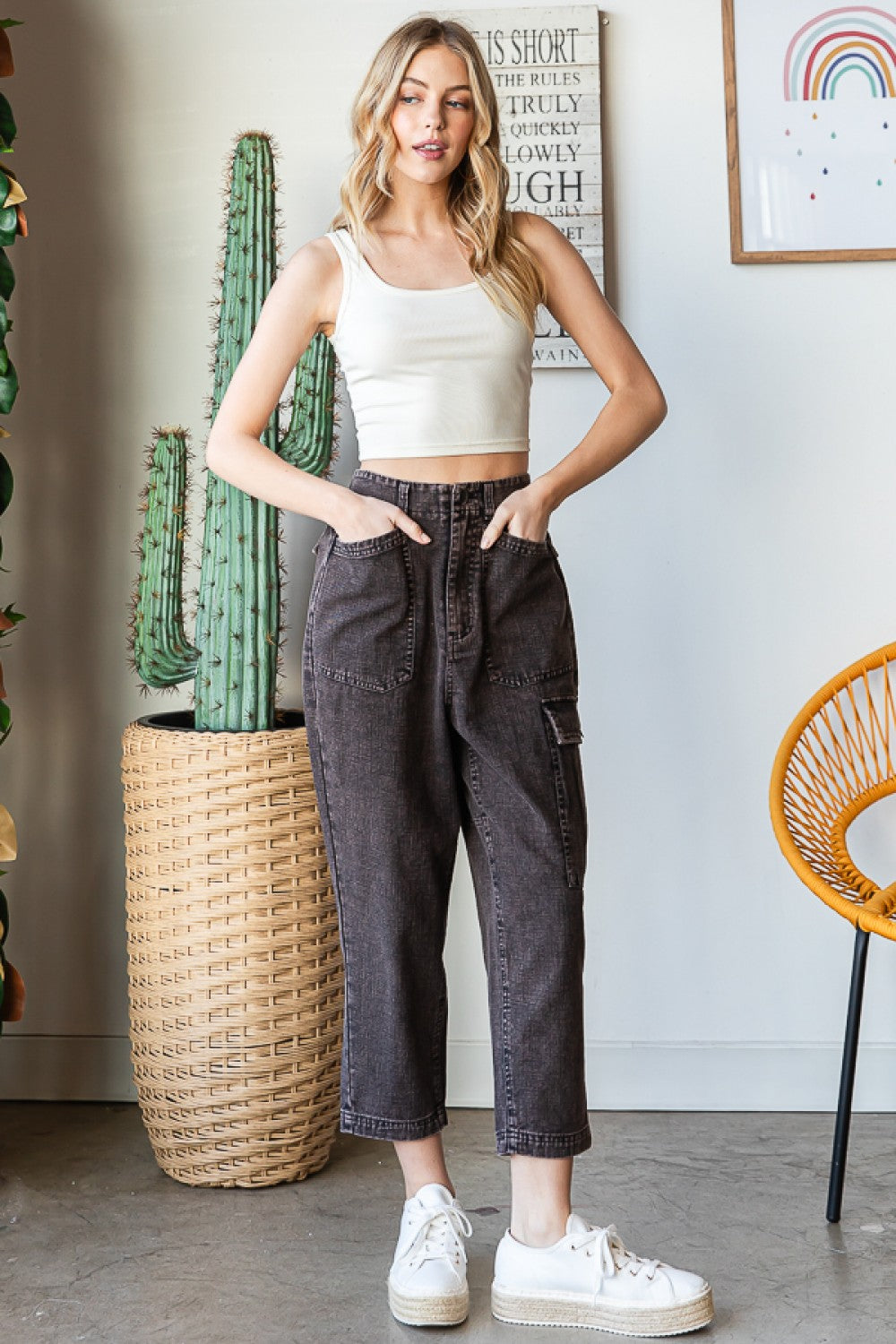Oli & Hali Washed Woven Baggy Pants