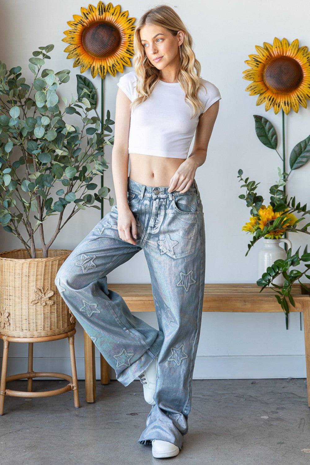 Oli & Hali Foiled Washed Love Patch Denim Pants
