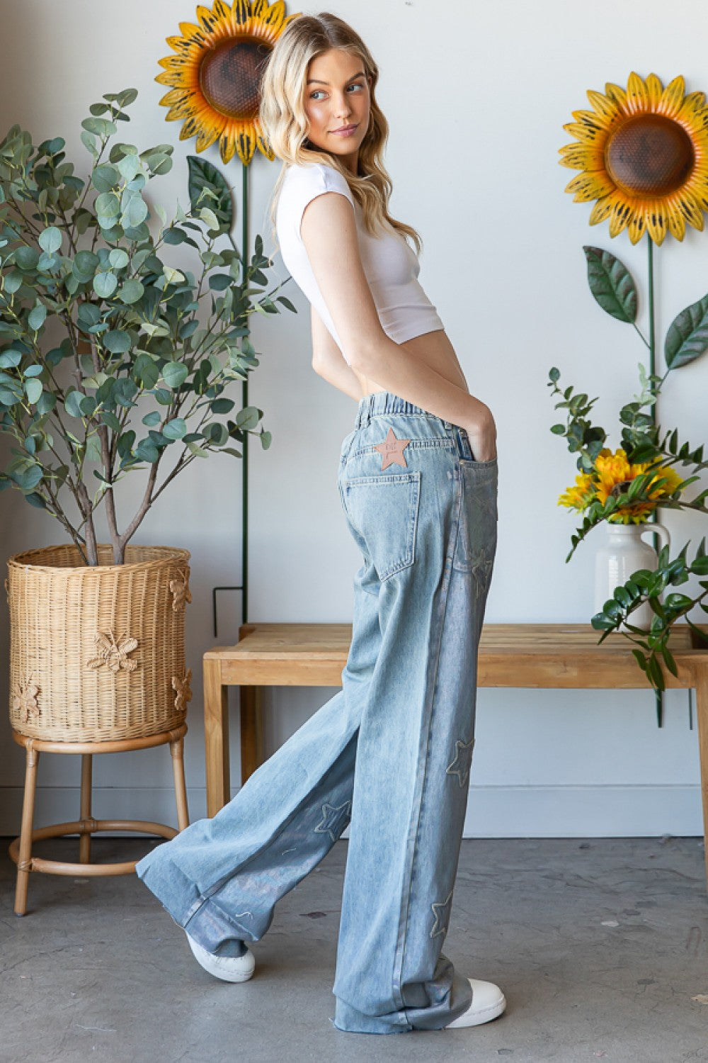 Oli & Hali Foiled Washed Love Patch Denim Pants