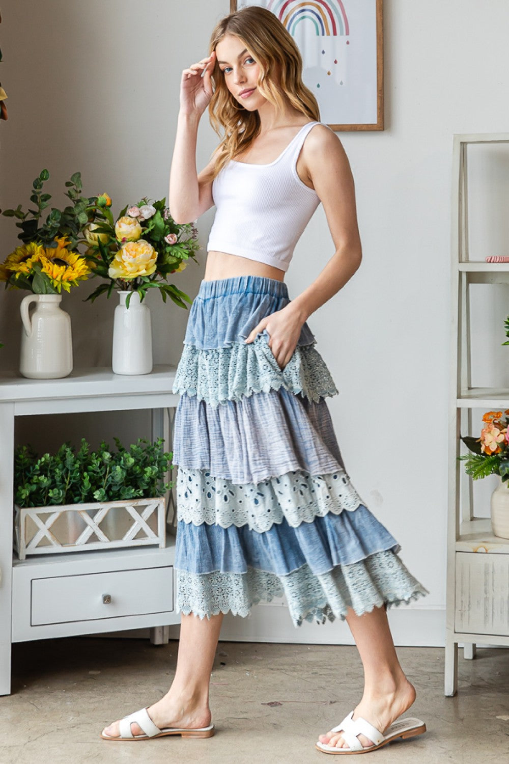 Oli & Hali Washed Tiered Woven Relaxed Pants