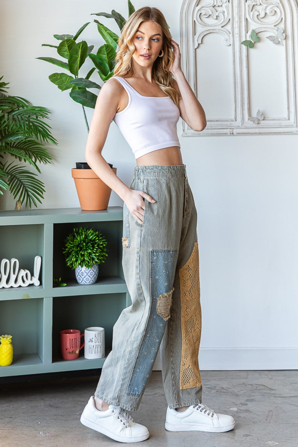 Oli & Hali Washed Stripped Baggy Pants