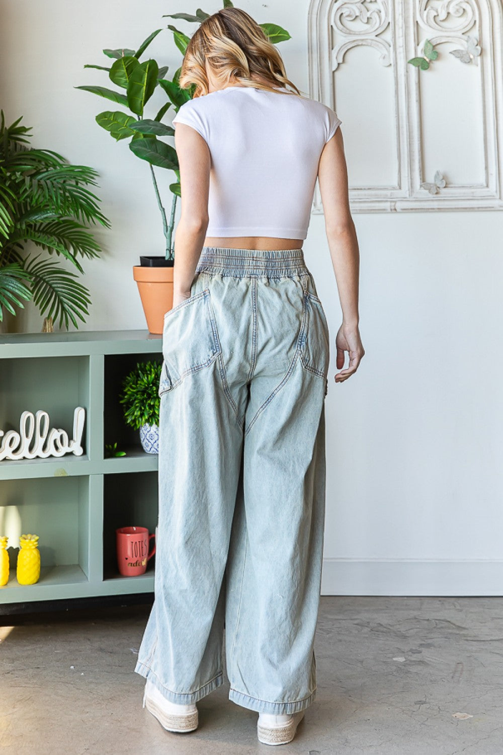 Oli & Hali Wide Leg Cargo Light Denim Pants