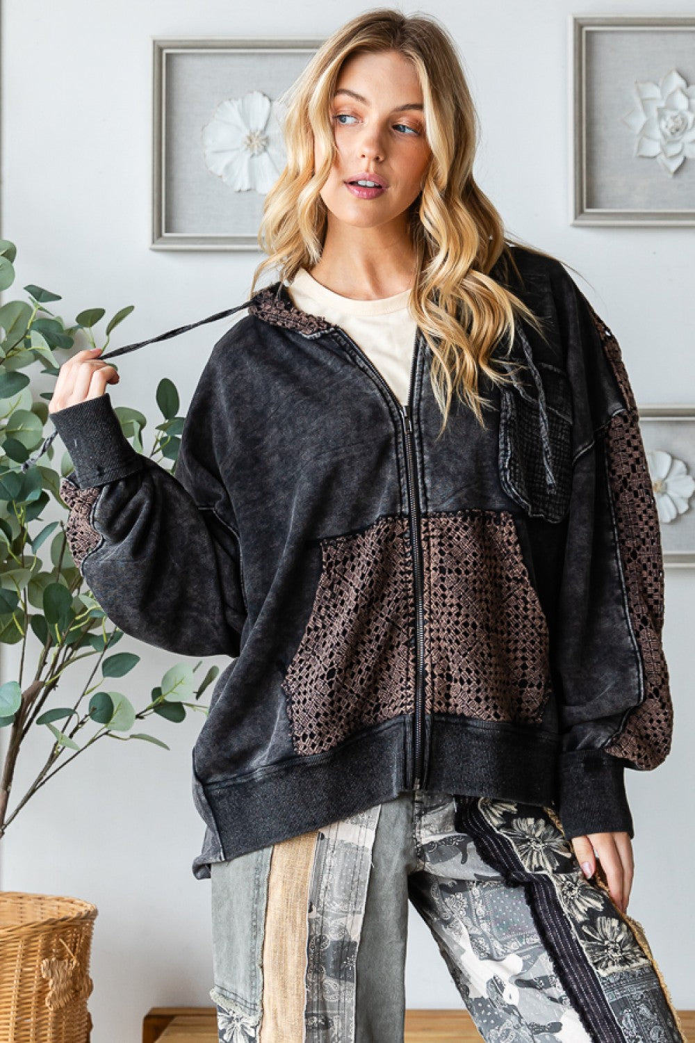 Oli & Hali Washed Back Twist Hoodie Zip Up Top