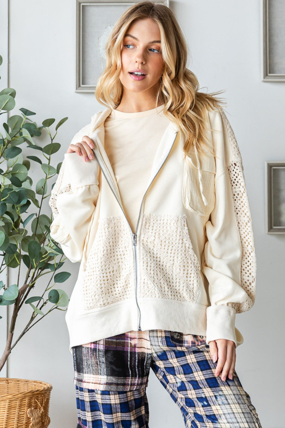 Oli & Hali Washed Back Twist Hoodie Zip Up Top