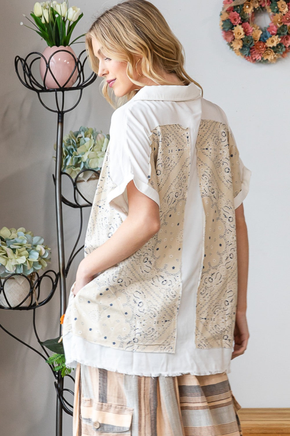 Oli & Hali Washed Scarf Print Button Front Shirt Top