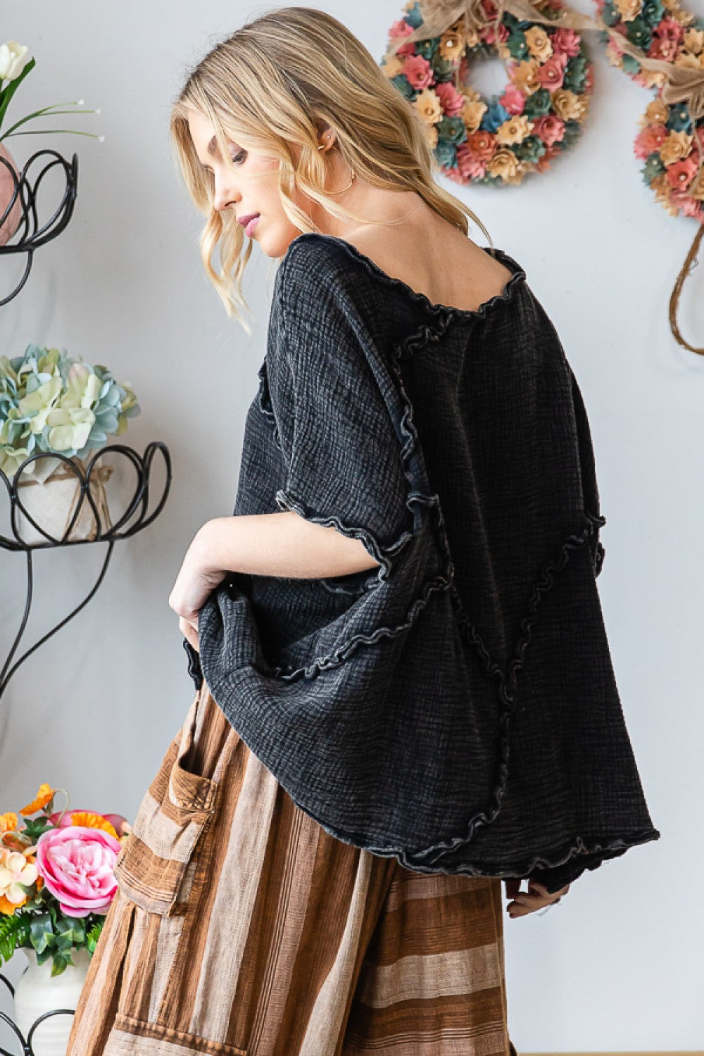 Oli & Hali Washed Double Gauze Over Sized Woven Top